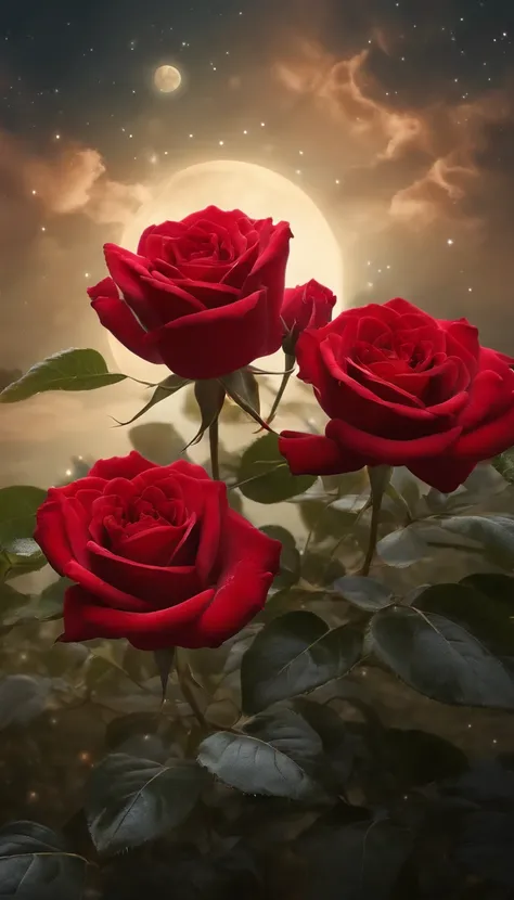 (Best quality at best,4K,8K,A high resolution,tmasterpiece:1.2),ultra - detailed,actual,red rose,twinkling galaxy,starlights,illustratio,Velvety touch,petals,Silky details,vivd colour,Ethereal atmosphere,Vibrant red hue,Celestial elements,subtletextures,Lu...