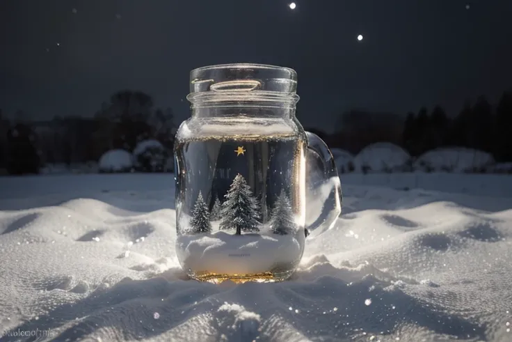 best quality,4k,8k,highres,masterpiece:1.2),ultra-detailed,(realistic,photorealistic,photo-realistic:1.37),A bear cub in the winter Christmas forest in the moonlight, holding a honey jar,fantasy,extremely large snowflakes in the background,illustration,glo...