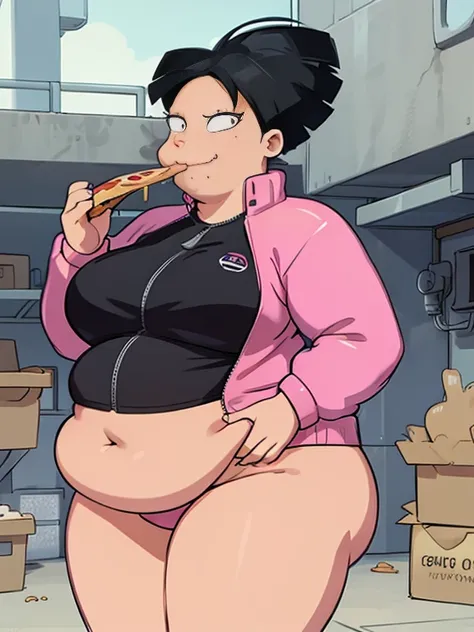 ((masterpiece)), obese amy wong, black hair, wearing a pink track suit, visible navel, farting, fat arms, fat belly, fat neck, big and fat face, big cheeks, extra thick thighs
standing, hands on hips, looking at viewer, smiling, sexy pose, fart, 
indoors, ...