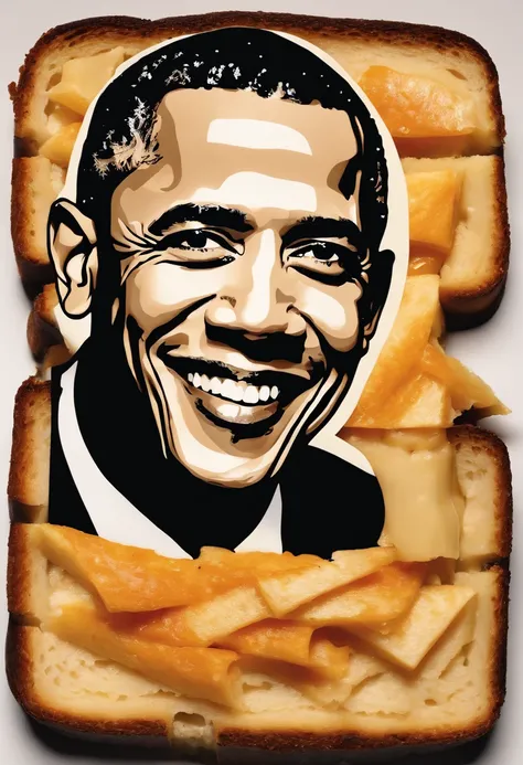 A close-up image of Obama, made entirely of grilled cheese, enjoying a grilled cheese sandwich with a big smile on his face.,original,Obama’s face on grilled cheese sandwich , male