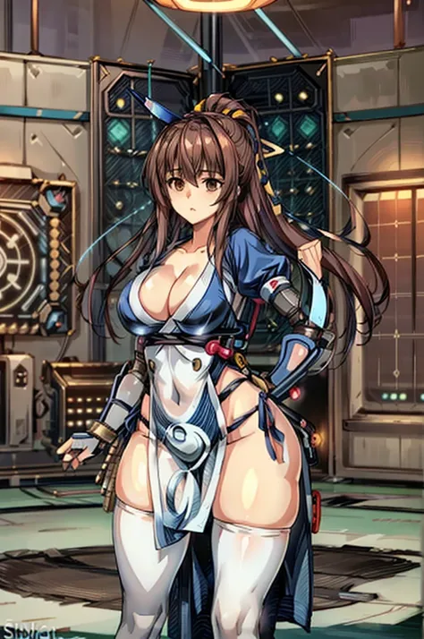 (masterpiece, best quality:1.3)
KasumiDOA, 1girl, solo, long hair, breasts, looking at viewer, bangs, large breasts, brown hair, thighhighs, dress, ribbon, cleavage, brown eyes, medium breasts, underwear, standing, panties, hair ribbon, braid, short sleeve...