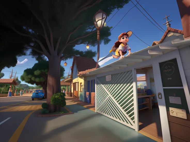 Uma escola infantil no estilo Disney pixar em alta qualidade, melhor qualidade, em hd, estilo capa de filme