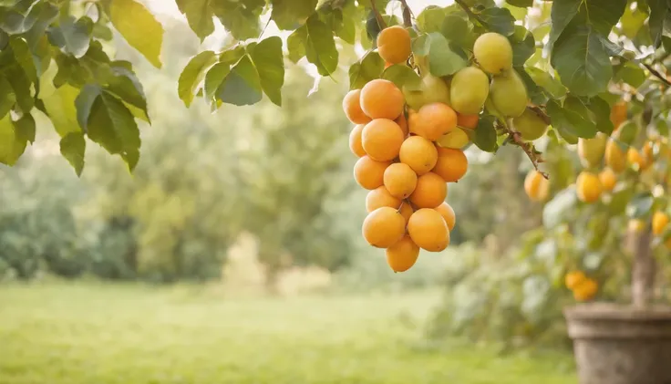 a lot of beautiful tress with fruits everywhere in a very beautiful garden.