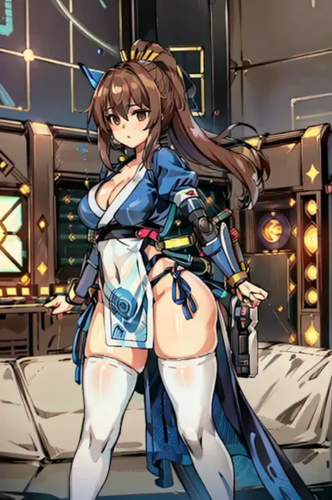 (masterpiece, best quality:1.3)
KasumiDOA, 1girl, solo, long hair, breasts, looking at viewer, bangs, large breasts, brown hair, thighhighs, dress, ribbon, cleavage, brown eyes, medium breasts, underwear, standing, panties, hair ribbon, braid, short sleeve...