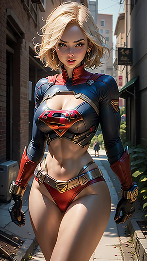 Beautiful woman short hair defined body big breasts, wearing Supergirl cosplay