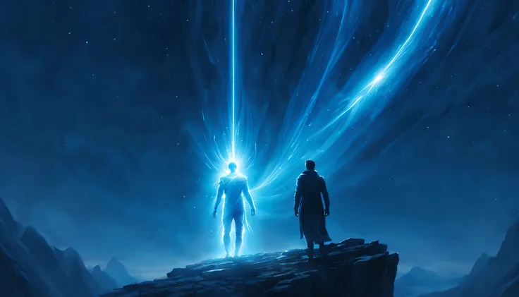 far distant man in a bright glowing aura of light, ascension, UHD, by Aleksi Briclot and Alessio Albi and Alexandre Cabanel, unzoom