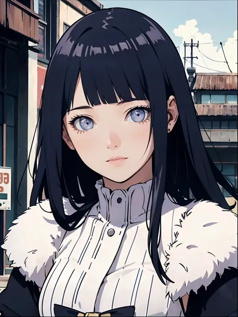 one beautiful girl,detailed beautiful hair,detailed beautiful eyes, hinata hyuga, blunt bangs, long hair, soft smile, mediaval era, victorian dress