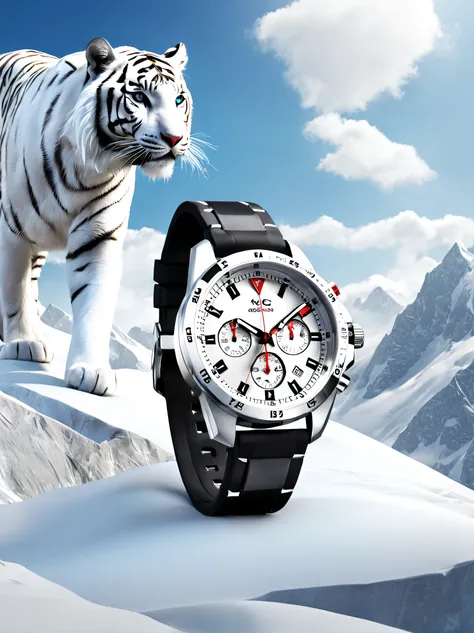 Product design，Poster design，Very unified CG scenes，（White Tiger Creative Mountaineering Watch），3 Rendering，c4d