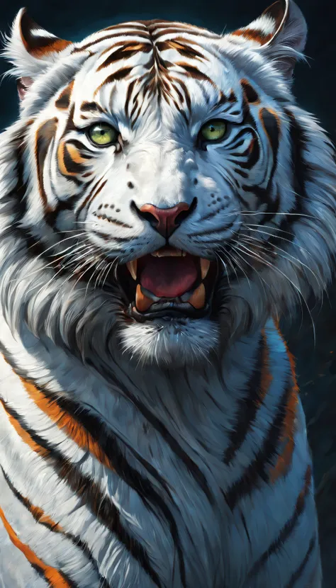 best quality at best,ultra - detailed,actual,vivd colour,white tiger and human hybrid,sportrait,illustratio,focus sharp,vibrant ...