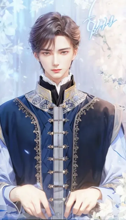 a man in a blue dress is holding a book, beautiful androgynous prince, delicate androgynous prince, handsome prince, handsome gu...