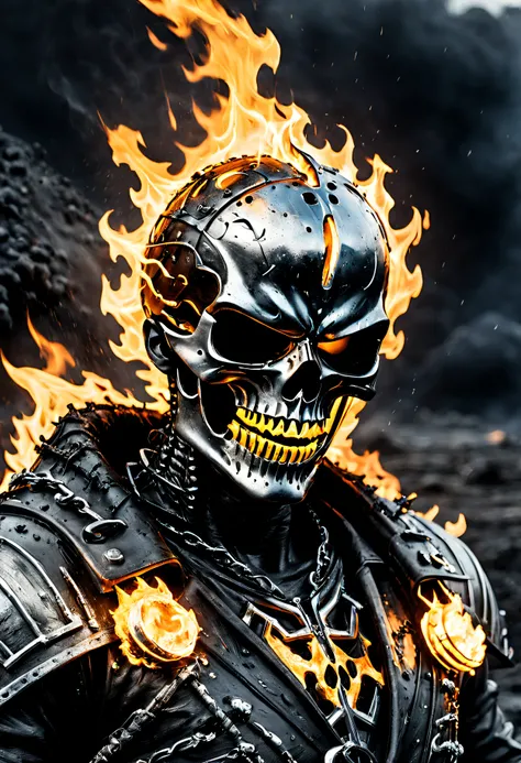 Close-up cleavage (miracle&#39;Viking style ghost rider: 1.3) Emerging from the wet black mud, The content is very detailed, smokes, spark of light, Metal shavings, Flying debris, volumettic light