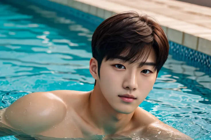 masterpiece, ultra quality, high resolution, 8k, intricate: 1.2), handsome, Young Korean man ,white skin, double eyelids , detailed skin, 1boy, ((realistic)), abs, good lighting quality, muscle veins, ((pale skin)),(8K, RAW photo, Highest quality) ,8k, sup...