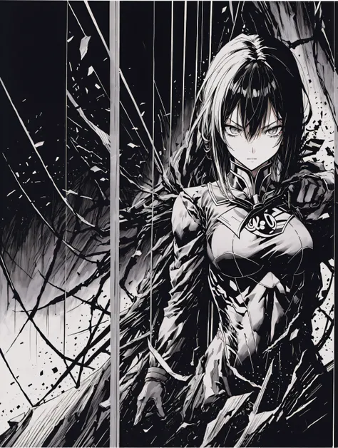 v5lcn style,ink art,(best quality,masutepiece:1.2),(black and white comic core:1.1),(linear art_anime),(extreme high contrast),d...