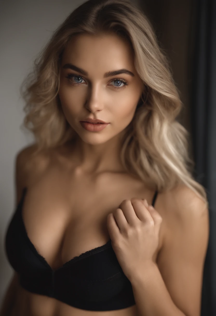 tiny Bra and panties , fille sexy aux yeux bleus, Portrait Sophie Mudd, Portrait de Corinna Kopf, cheveux blonds et grands yeux, selfie of a young woman, ohne Maquillage, maquillage naturel, Look directly into the camera, Visage avec Artgram, dezentes Maqu...