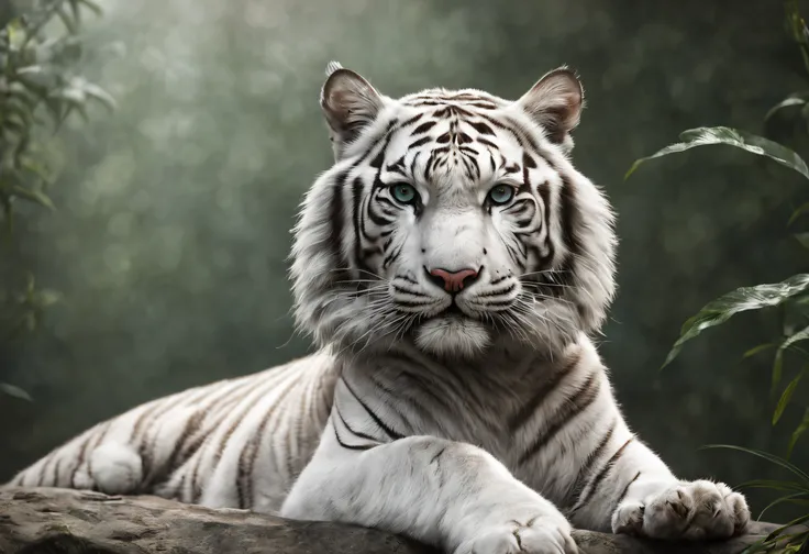 best quality, 4k, 8k, high resolution, (masterpiece: 1.2), ultra detailed, (realistic: 1.37), high quality professional photography of a white tiger