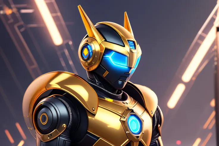 TECHNOLOGICAL PUNK CYBER ROBOT WITH SHINY GOLD ARMOR, 8K --auto --s2