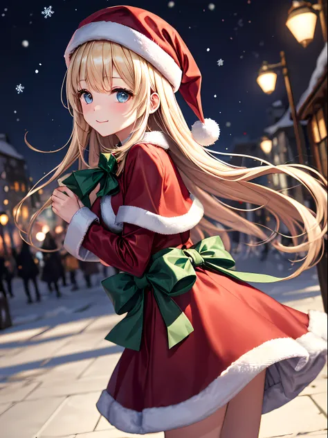 Girl vs....、Nothing backstory、No backstory、background travel、Double tails、Two Nodes、White blonde、beret、bow ribbon、Christmas、Exhibited、Santa、Red dress、Kawaii