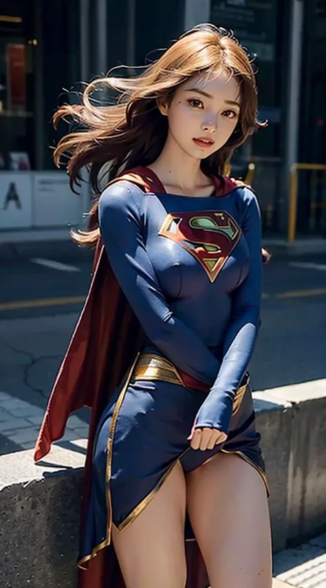 Women with large breasts set body, Supergirl Costume Set, small waist, Slender Legs, very long hair