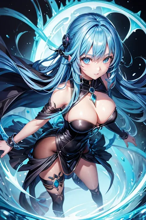 anime girl with blue hair and blue eyes in a black dress, Velgrynd from That Time I Got Rencarnated As a Slime, anime goddess, anime character, full body art, extremely detailed artgerm