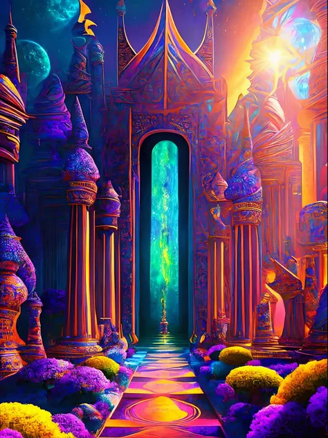 the prompt for the given theme would be: "anubis in a psychedelic and surreal world, ultra-detailed, with vibrant colors and lig...