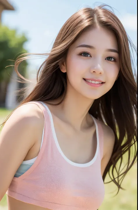 (8k, Best Quality, Masterpiece:1.2), (Realistic, Photorealistic:1.37), Ultra Detailed, 1 Girl,Cute,Solo,Beautiful Detailed Sky,Date,(Blush),(Smile:1.15),(Closed Mouth)Small breasts,Beautiful detailed eyes,(Long hair: 1.2),Floating hair NovaFrogStyle, tank ...