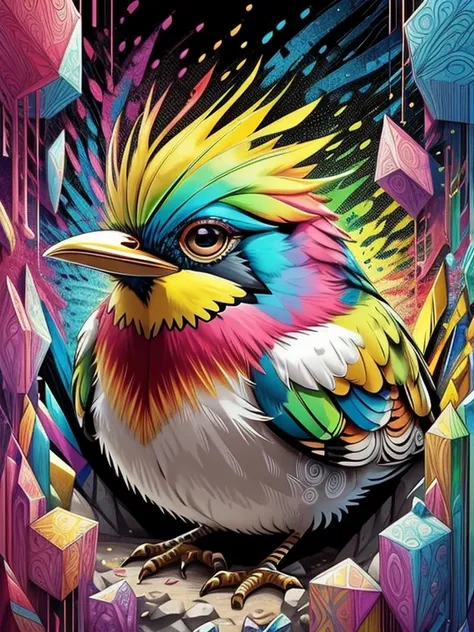 (Okarito Kiwi Bird (Apteryx rowi |)),  Eduardo Kobra acolchoamento ,multidimensional geometric wall PORTRAIT, arte, Chibi,
Yang016K, lindo, Colouring,
Primary works, qualidade superior, melhor qualidade, Arte Oficial, Beautiful and Aesthetic,),  Eduardo Ko...