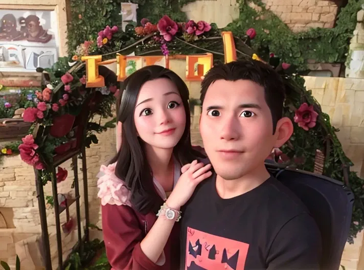 there are two people posing for a picture in front of a flower arch, lovely couple, couple, happy couple, with her long, tyler edlin and natasha tan, ruan jia and brom, profile photo, 2 8 years old, 2 9 years old, 2 7 years old, 🤬 🤮 💕 🎀, barabas miklos and...