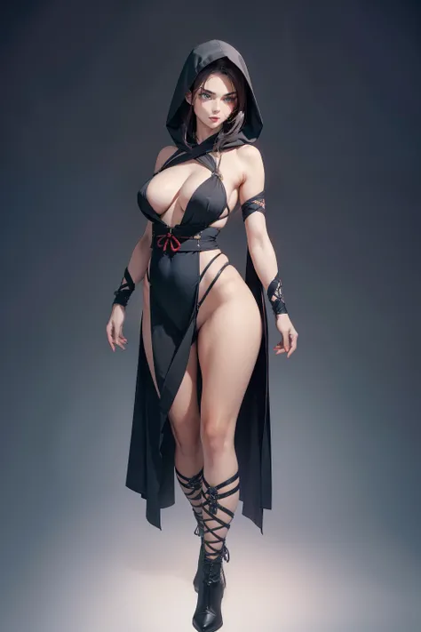 ((masterpiece, best quality, ultra-detailed, ultra-HD, photorealistic, cinematic)), (alluring female ninja), (surrealism), (wide shot, full body view:1.5), perfect body, sexy body, perfect face, perfect hands, delicate face, large cleavage, round ass, long...