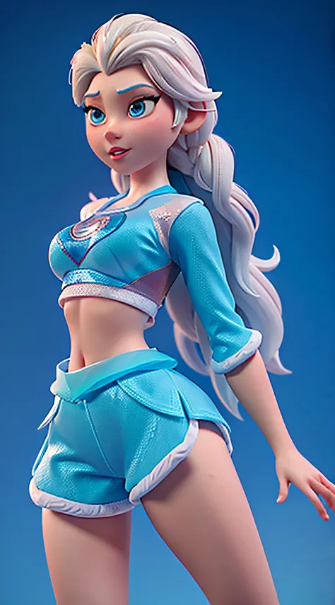 Cartoon character, Elsa from Frozen, crop top, nike pro shorts, 3D CGI STYLE, small boobs, big ass, wet, highly detailed, 8k, close up