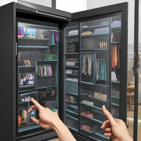 create images representing a touch screen system to be embedded in a wardrobe to combine pieces