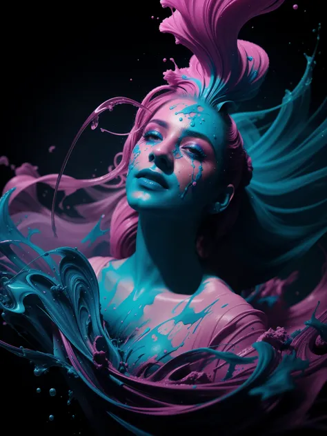 Alberto seveso art, dancing sillhouette, water ink, blue, purple, pink, ink water, ink cloud, alberto seveso art, loose painting style, intricate detail, cinematic lighting, octane render, 8k render, volumetric lighting