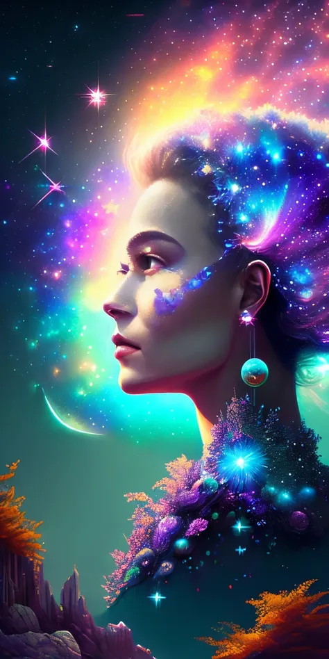 (Starlight Art:1.5)，Dreams of happiness，Bright starlight，bismuth，is very beautiful，inspiring，Iridescent，Suggestive digital art，lavishly decorated，Bio-luminescence，ellegance，Picturesque，hyper-detailing，Exquisite；复杂、surreal concept art，aesthetics，Fluency，com...