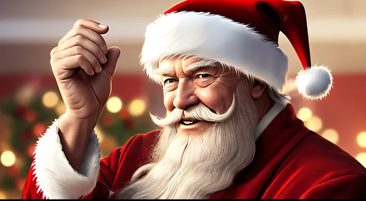 Hyper realistic old Santa Claus happy