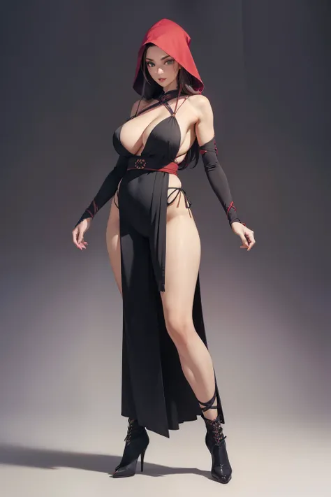 ((masterpiece, best quality, ultra-detailed, ultra-HD, photorealistic, cinematic)), (alluring female ninja), (surrealism), (wide shot, full body view:1.5), perfect body, sexy body, perfect face, perfect hands, delicate face, large cleavage, round ass, long...