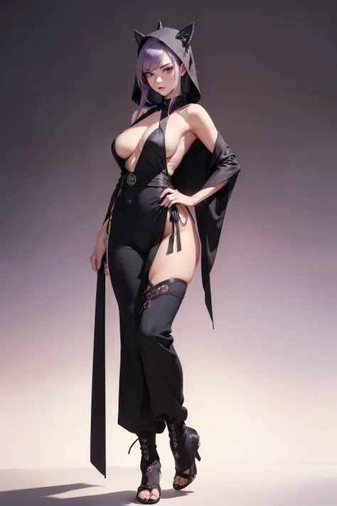 ((masterpiece, best quality, ultra-detailed, ultra-HD, photorealistic, cinematic)), (alluring female ninja), (surrealism), (wide shot, full body view:1.5), perfect body, sexy body, perfect face, perfect hands, delicate face, large cleavage, round ass, long...