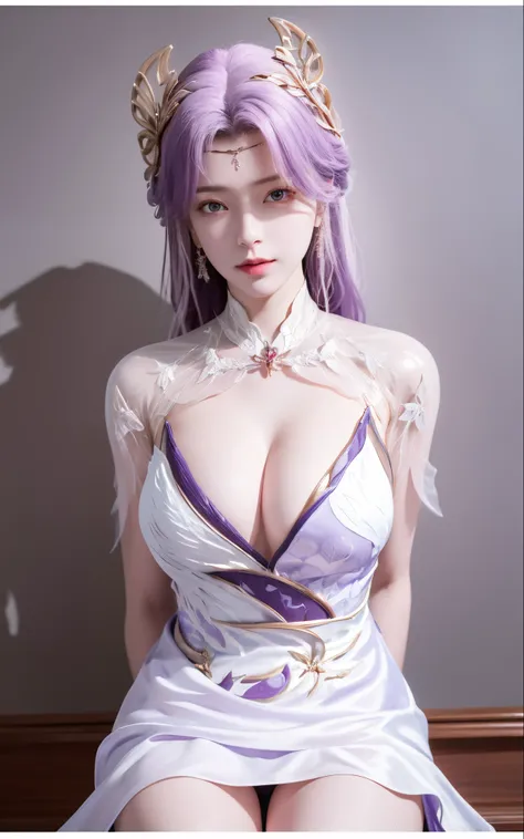 Masterpiece, Best quality, 8K, Cinematic light, 超高分辨率, 1girll, Purple dress, standing, Upper body,