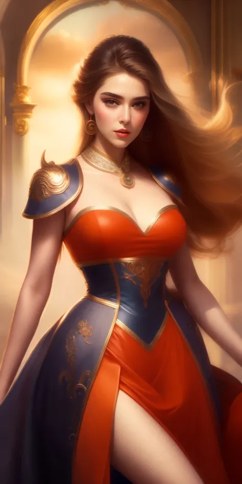 Highest Image Quality, High Resolution 8k,Painting of a Woman, Beautiful Woman,Riding a Horse in a Dress, Wlop Painting Style, Beautiful Character Painting, Beautiful Painting, Very Well Detailed Painting,Graphic Artist Magali Villeneuve, by Yang J, Wlop A...