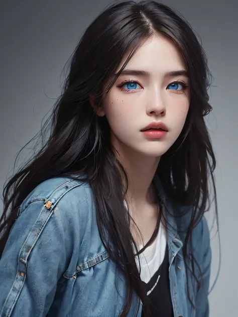 (((hyper-realistic))), (((best quality))), portrait, slavic (trending on ArtStation), ((1girl)), ((blue eyes)), beautiful, (dark long hair), (((modern clothing))):0.99.