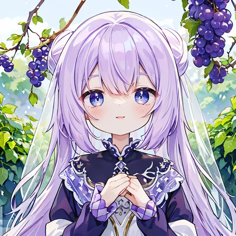 Transparent watercolor,girl with,Jewel Eyes,Beautiful arrangements and motifs、Originality、GAMECHARACTER DESIGN、depth of fields , Fantastic, Beauty、Transparency、GAMECHARACTER DESIGN、The upper part of the body、show off bunches of grapes、pinch the grapes、Side...