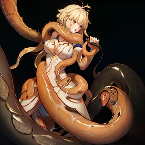 wantun-tentacles,tentacles,tentacle sex, pixiv, shin hanga, scaly!!!, big snake, giant snake, his trunk is a huge tentacle, umamusume, big tentacle sneak around, serpentine pose, giant coiling snake machine, snake is surrounding them