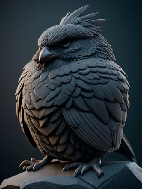 stone statue, stone art fat sparrow bird,imposing and serene pose, dark background,Clint Cearley,Arnold render,marble sculpture,slate grey atmosphere,insane details,low contrast,(best quality,4k,8k,highres,masterpiece:1.2),ultra-detailed,(realistic,photore...