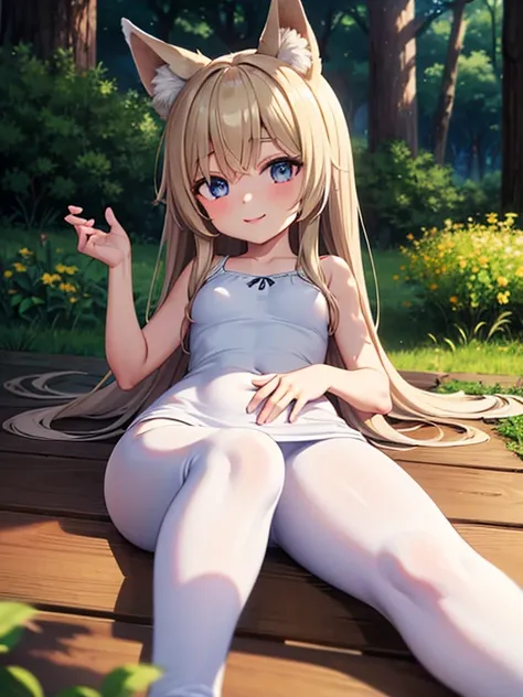 HDR, Excellent quality, 1. A  girl, detailed slime body, (lying down:1.4) on the stomach, legs bent at the knees, feet, fetish legs feet, petite curvy loli,white pantyhose,one eye covered, Fox ears, Foxtail, short tail, One Tail, with a beautiful face, ssm...