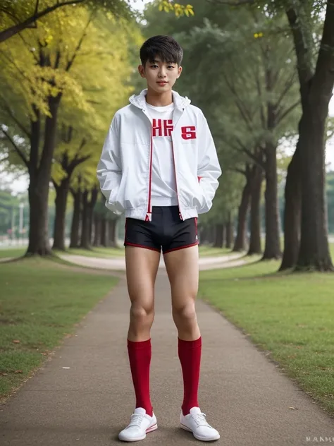 16 years old teenagers , very young , light-skin , wearing an dark red sexy underwear, tmasterpiece，k hd，the feet，Transparent sports vest，semi transparent，black long socks，The barefoot , red colour , handsome and cute , extreme cute boy , white skin , dark...