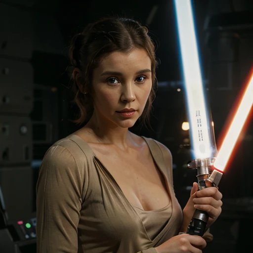 princess leia holding a lightsaber