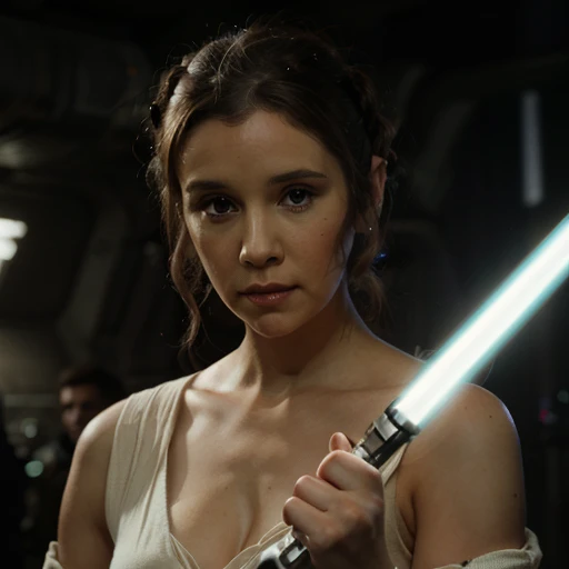 princess leia holding a lightsaber