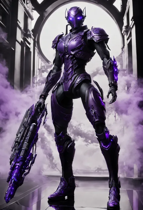 the void walker, ultra detailed, purple mist, black background, mastercraft boots