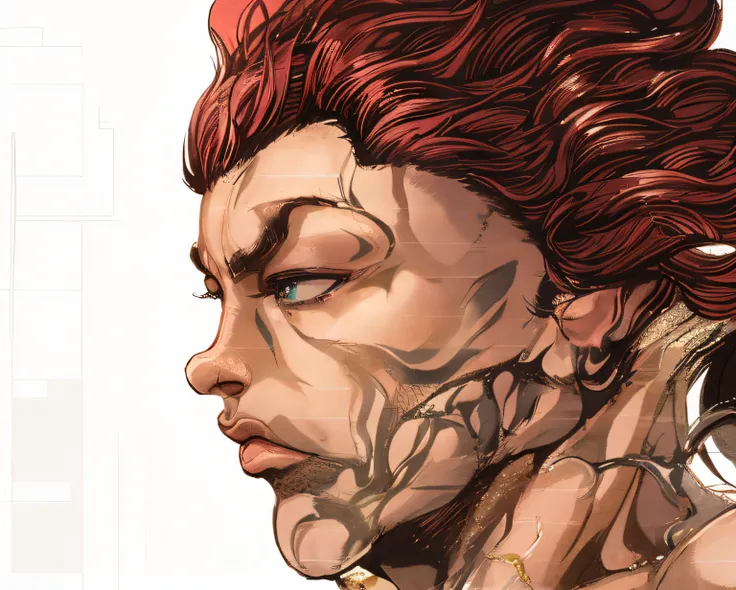 Retrato de perfil de Yujiro Hanma, manga de Baki.