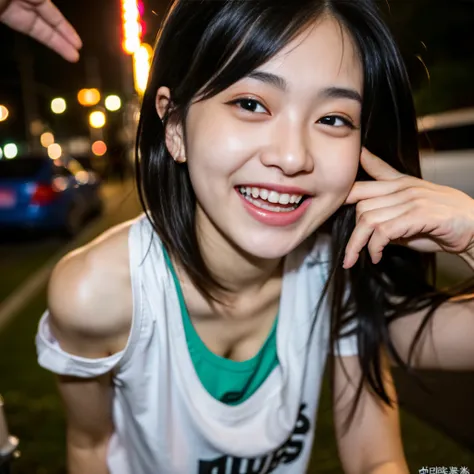 Best-quality, Masterpiece, Ultra-High-Resolution, (Photorealistic:1.4), Raw-Photo, Extremely-Details, Perfect-Anatomy, 

at midnight, on street in Shibuya, Tokyo, 

1girl, 20-years-old, the most famous Japanese actress, wearing only loose T-shirt, (((high ...