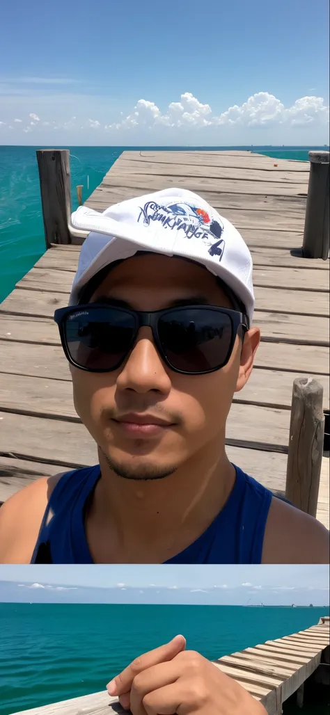 there is a man wearing sunglasses and a hat on a dock, 2 7 anos, 2 8 anos, 2 9 anos, with sun glasses, 2 3 anos, asian male, foto de perfil headshot, 2 4 anos, 2 2 anos, 3 2 anos, cerca de 3 5 anos, andrew thomas huang, Hora do dia ensolarado