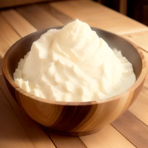 Lions mane cream powder, detailed in a wooden bowl